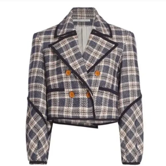 EUC Veronica Beard Aise Double Breasted Plaid Tweed Jacket Ink Multi Size 12 - Picture 2 of 10